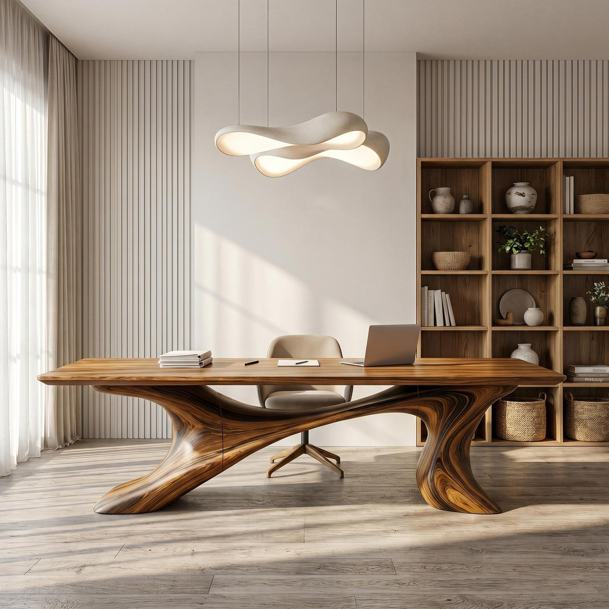 Sculptural Solid Wood Office Desk, Handcrafted Organic Modern Executive Writing Workstation Desk, Model