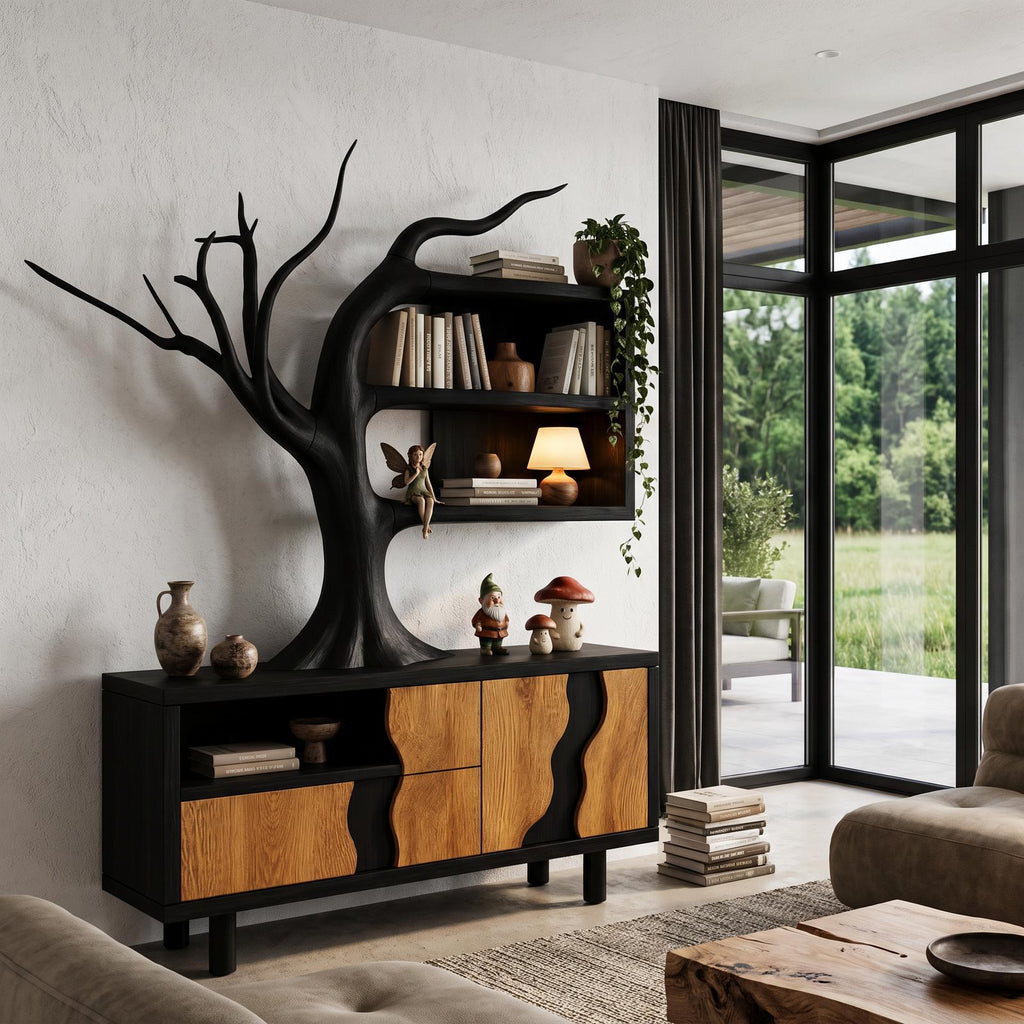 Modern Cabinet With Integrated Tree Branch Design For Living Room