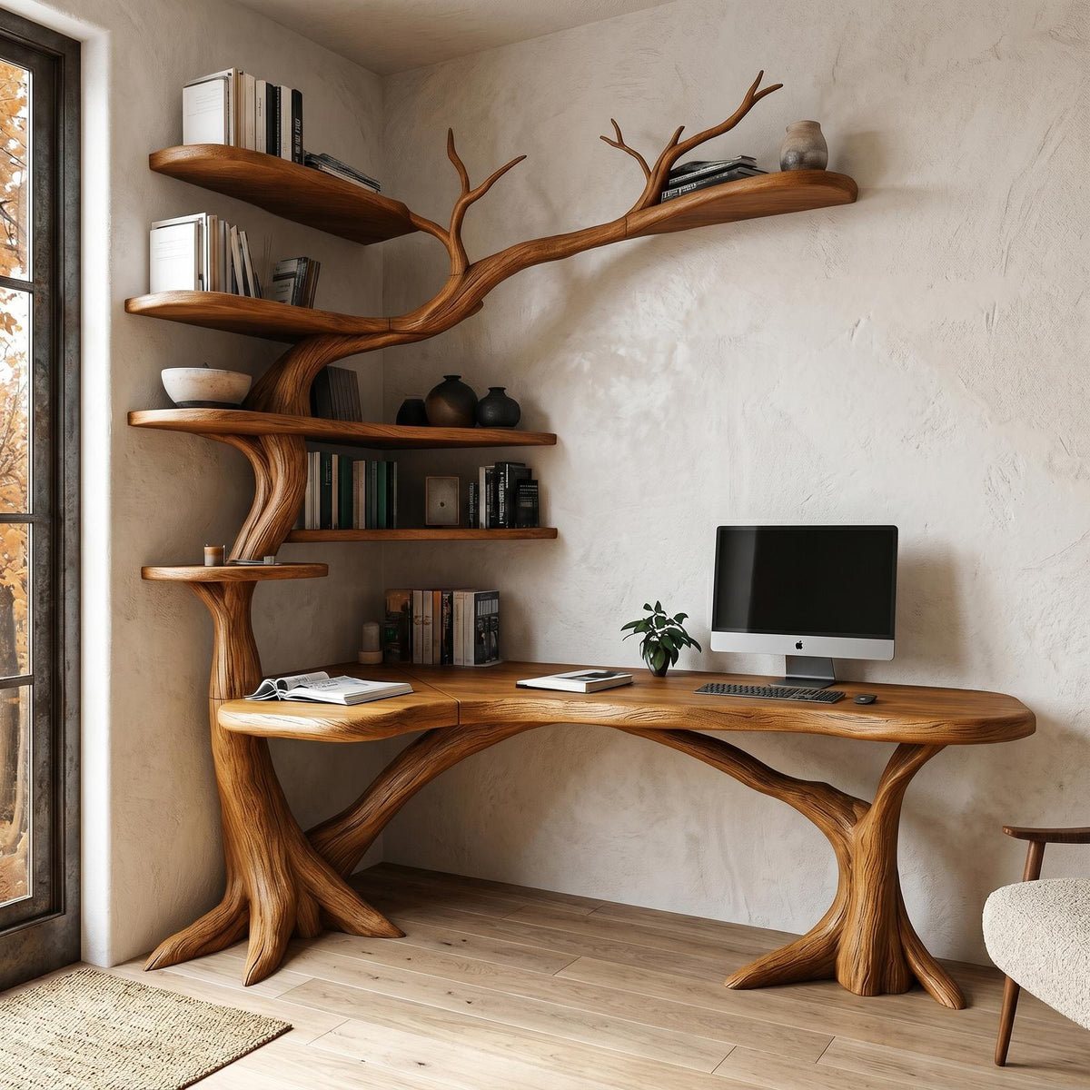 Sculptural Tree Desk With Handcrafted Solid Wood Design For Home Office