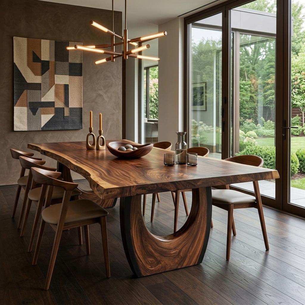 Spry Interior Handcrafted Live Edge Wooden Dining Table, Rustic Solid Wood Kitchen Dinner Table for Dining Room, Model RTTHHNDN005