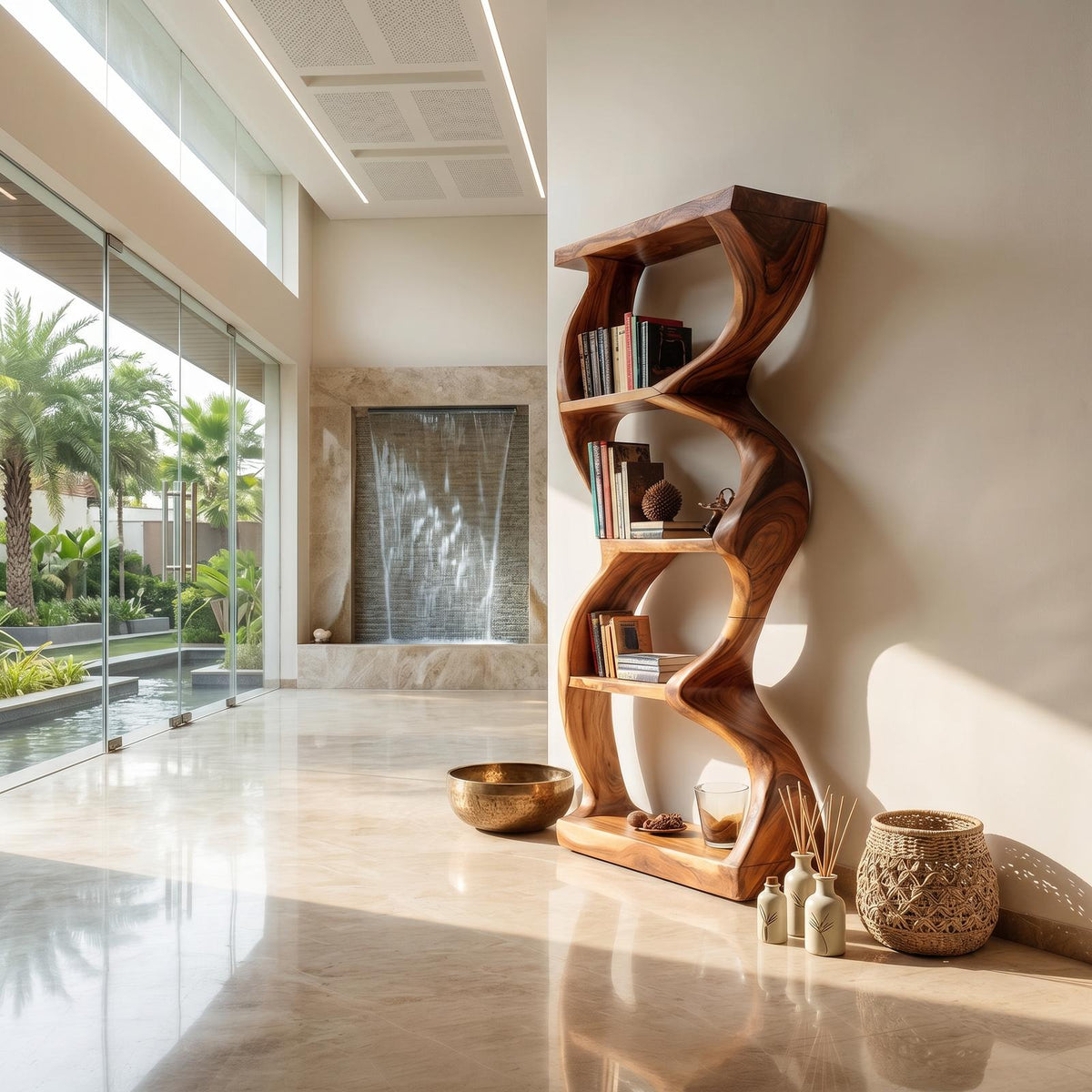 Coastal Inspired Curved Wooden Bookcase With Organic Form SILDTTRBS051