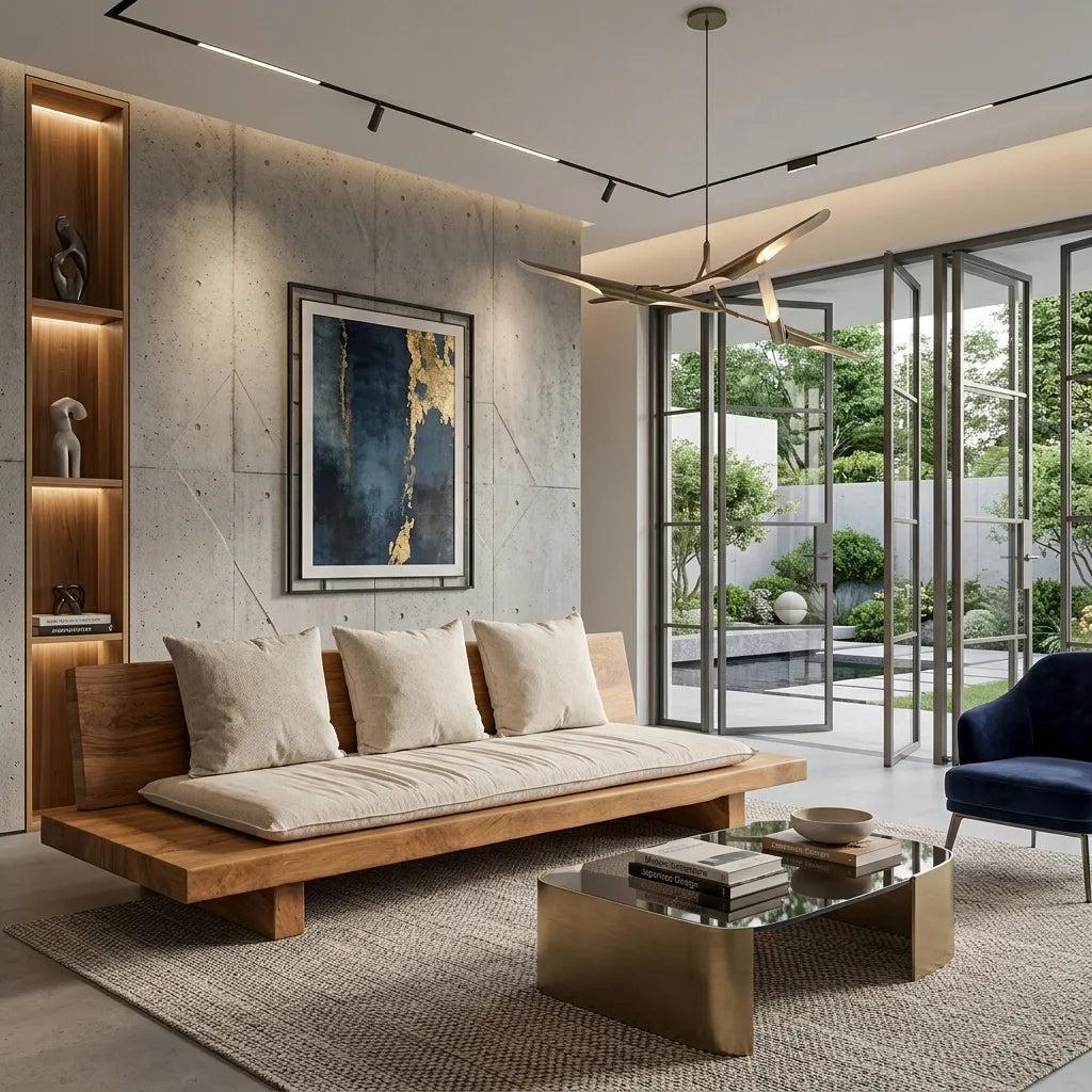 Minimalist Wooden Sofa With Cushions For Living Room