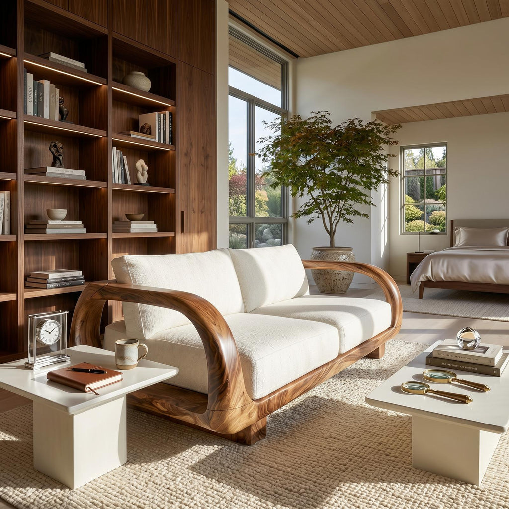 Modern Sculptural Wooden Sofa Contemporary Penthouse Living Room
