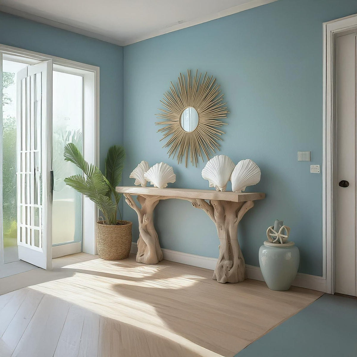 Beach Inspired Wooden Console Table Handcrafted Tree Form Design