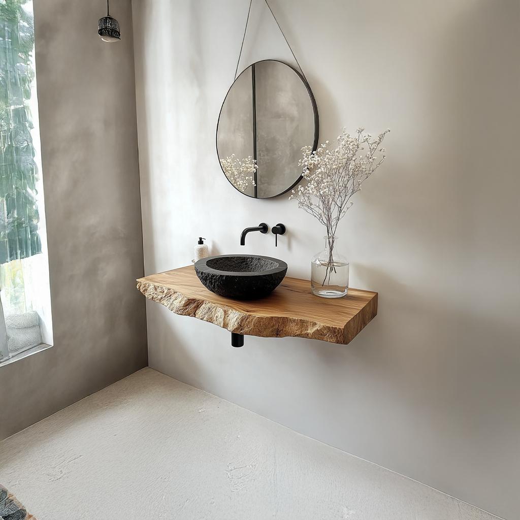 Rustic Solid Wood Vanity, Bathroom Single Sink Countertop Console Table, Washroom Wood Washstand Shelf
