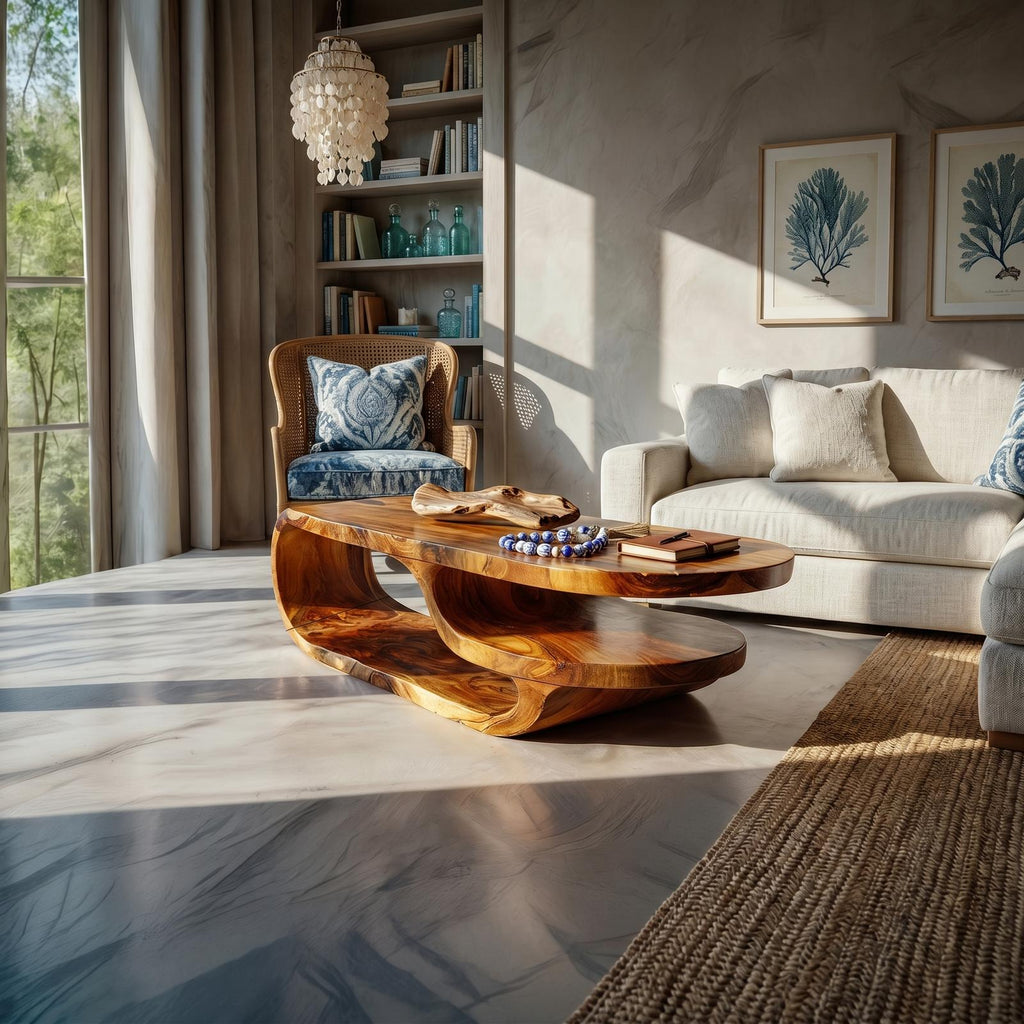 Luxury Oval Solid Wood Coffee Table, Modern Contemporary Center Table for High-End Living Room and Lounge