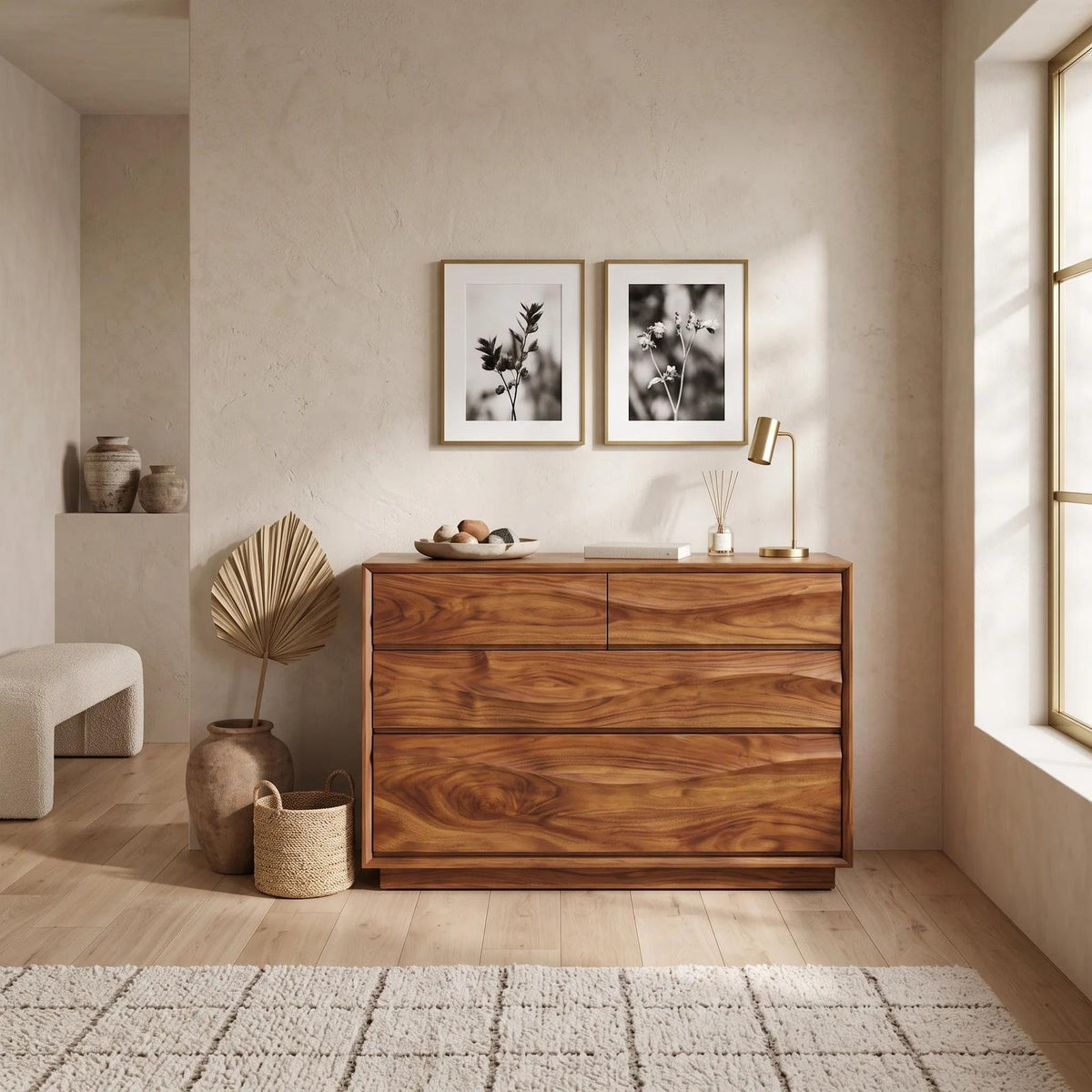 Mid Century Sculpted Chest Dresser For Bedroom