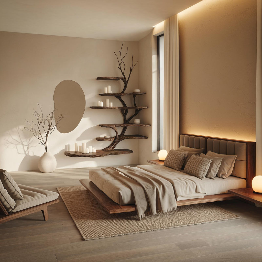 Organic Modern Artistic Wood Wall Display Shelf, Handcrafted Floating Bookcase for Bedroom Reading Room Decor