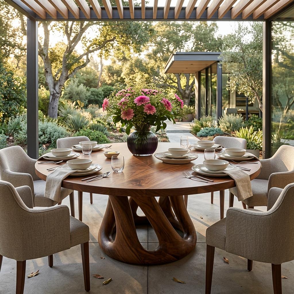 Teezano Modern Wooden Dining Table with Column Pedestal Base, Round Solid Wood Kitchen Table, Model RTTHTTDN056