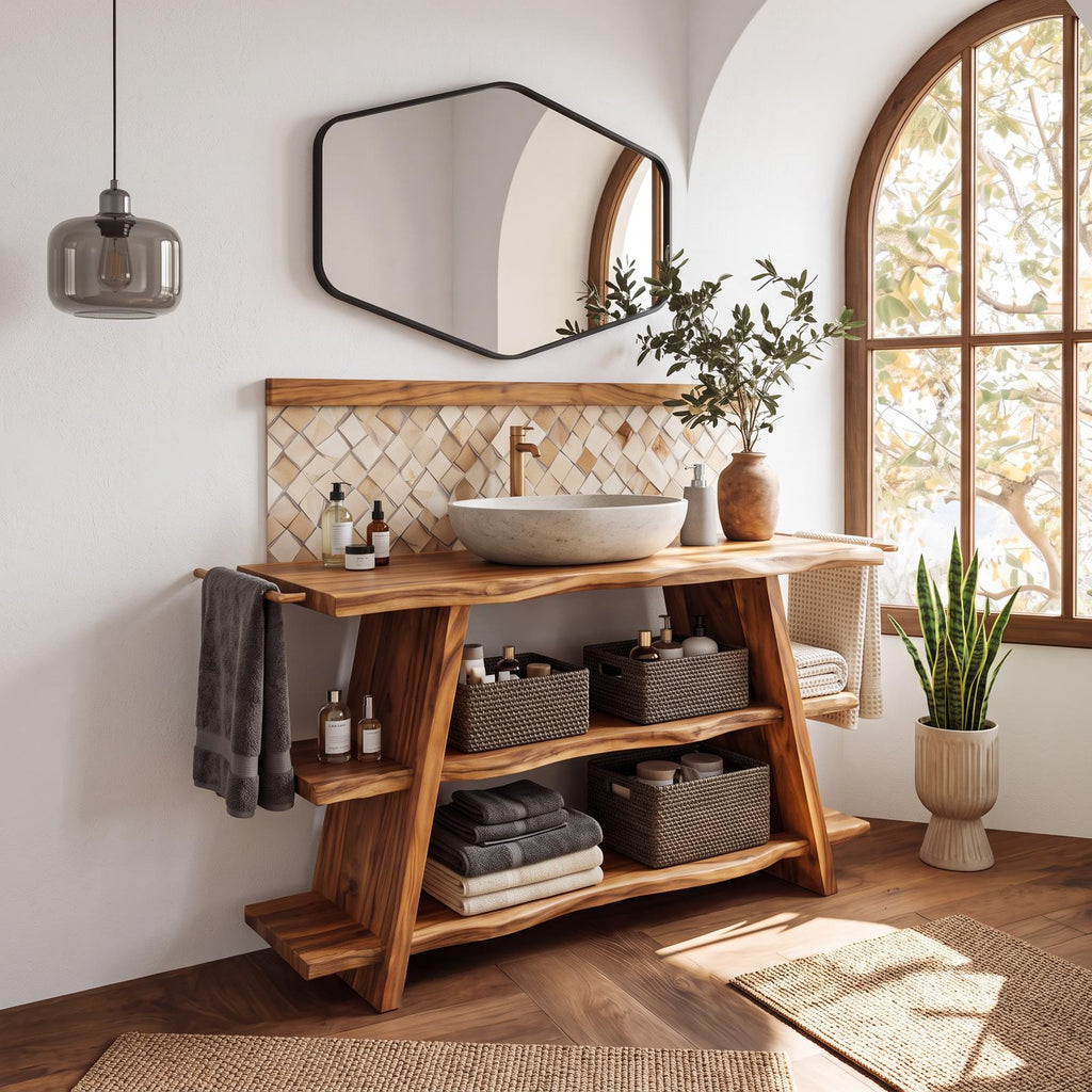 Spry Interior Rustic Wood Bathroom Vanity with Drawer, Single Sink Storage Console Cabinet for Small Compact Bathrooms, SILDTTRBRV047