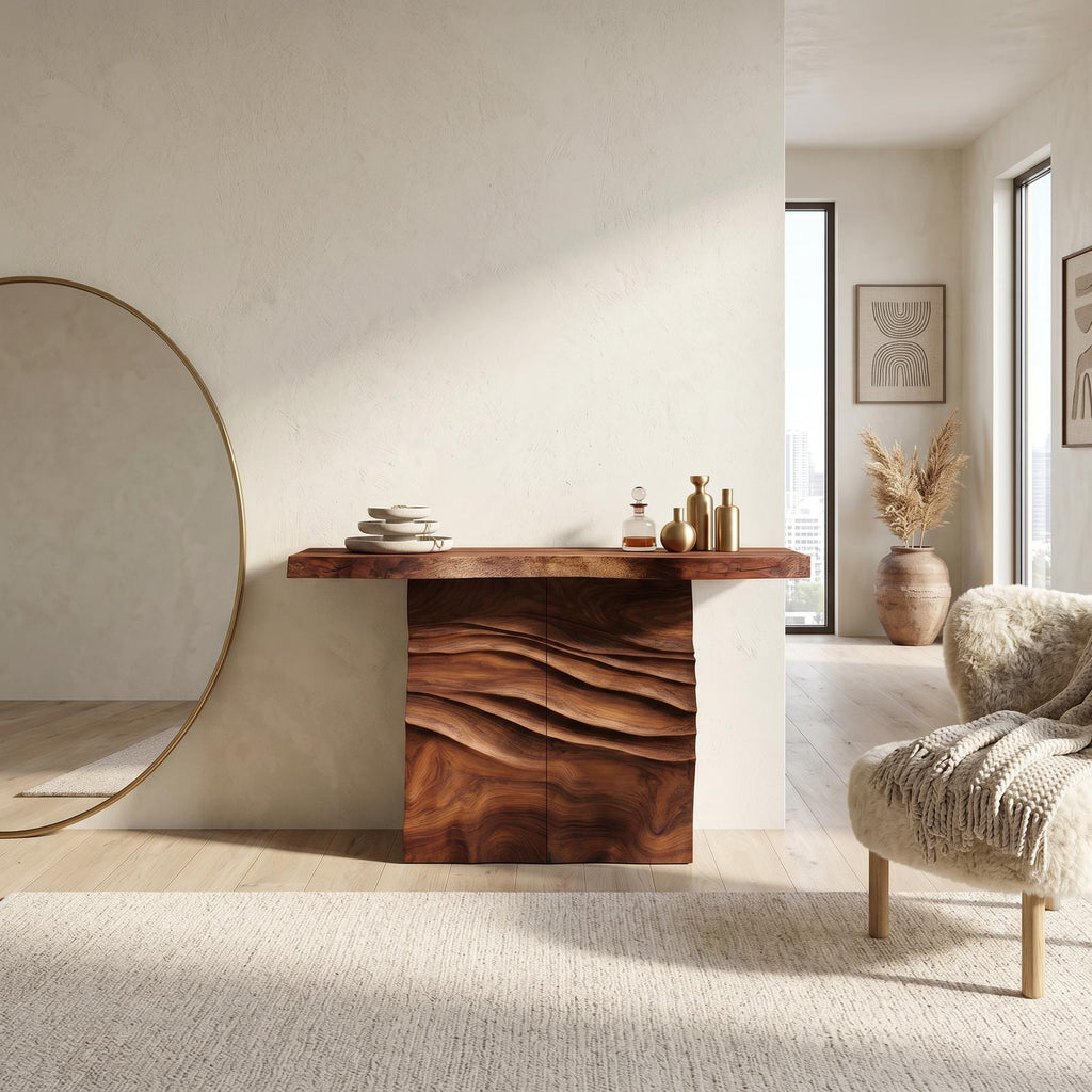 Contemporary Carved Entry Table For Modern Living Space
