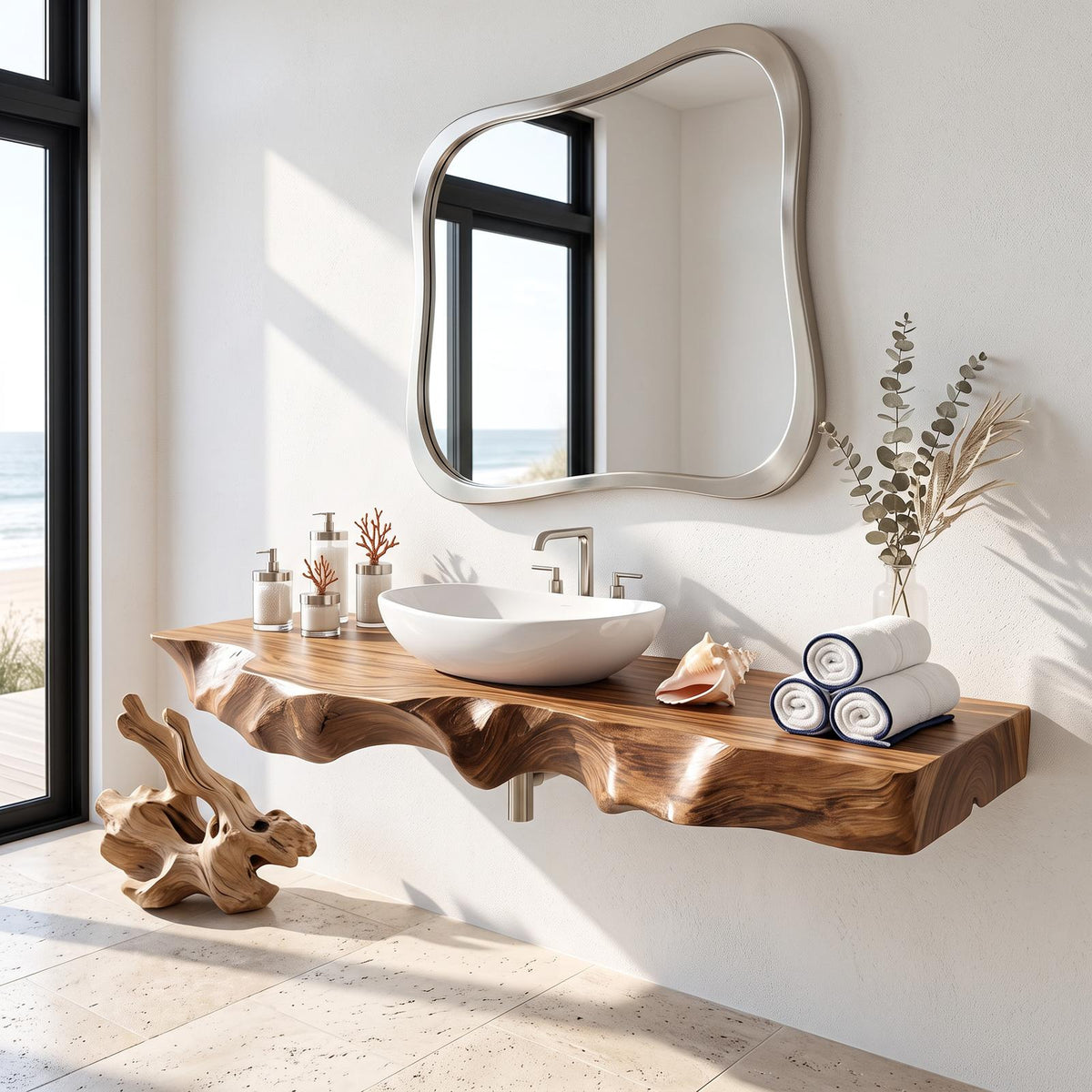 Farmhouse Solid Wood Bathroom Vanity Console, Handcrafted Rustic Wooden Washbasin Cabinet Base with Shelf