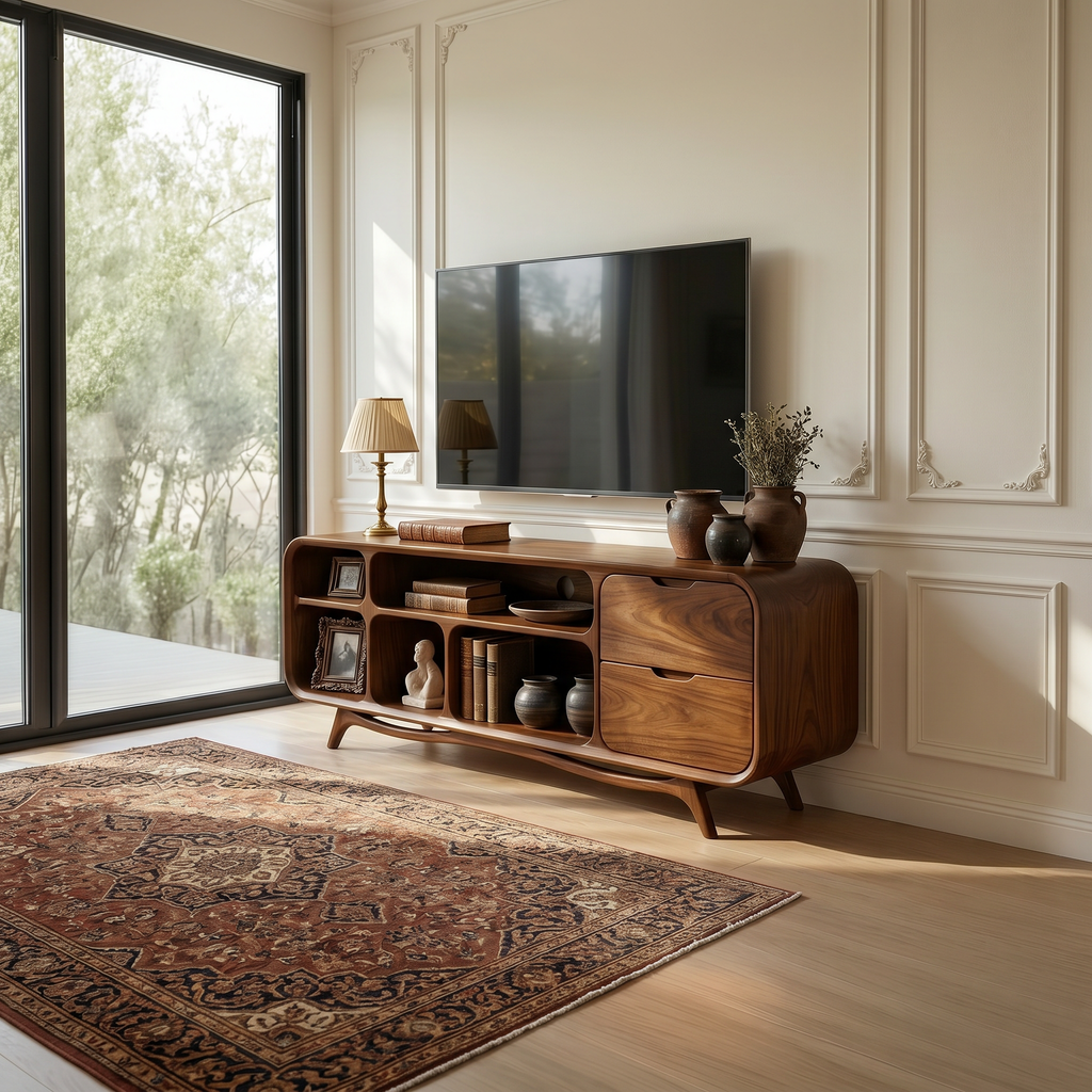 Organic Modern TV Stand, Solid Wood Minimalist Media Console & Entertainment Center Credenza