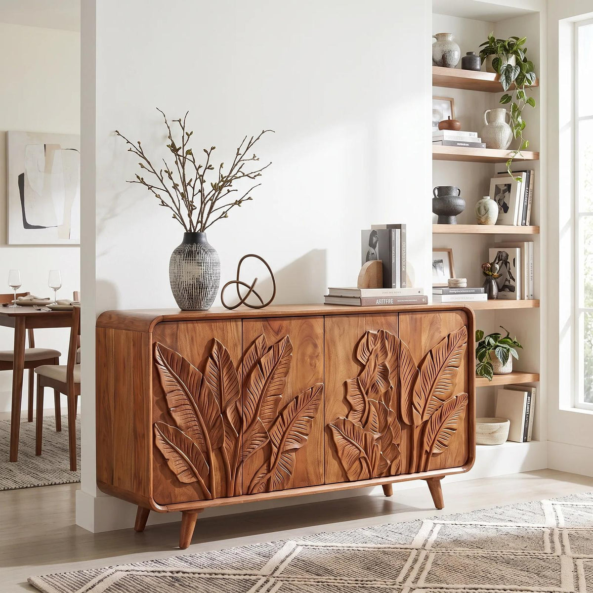 Handcrafted Botanical Sideboard Cabinet Dining Room
