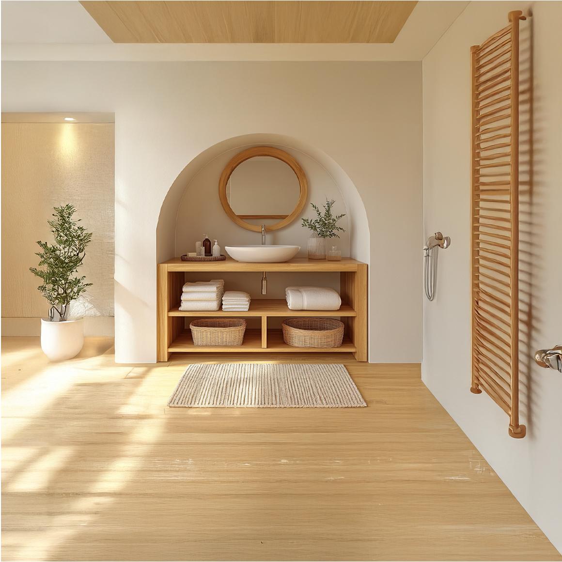 Spry Interior Minimalist Wooden Bathroom Storage Cabinet with Open Shelves, Handcrafted Natural Wood Organizer Tower for Bathroom, SINLSABRV209