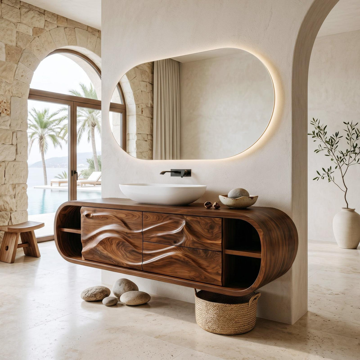 Contemporary Rounded Floating Bathroom Vanity For Modern Bathroom