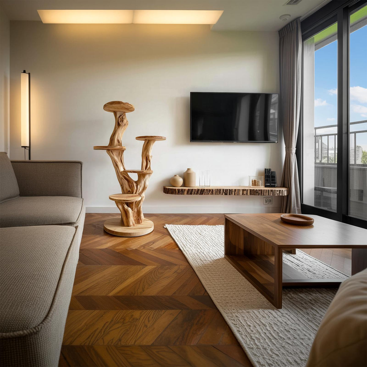 Rustic Cat Sculptural Tree Tower Living Room Or Contemporary Home