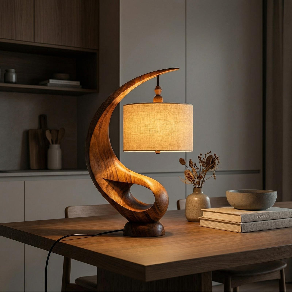 Modern Decorative Table Lamp, Elegant Wood Accent Light for Entryway Console & Living Room