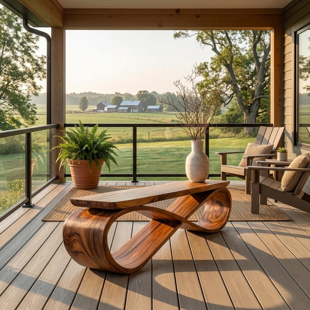 Infinity Loop Sculptural Bench, Contemporary Handcrafted Solid Wood Curved Bench Seat for Entryway & Living Room