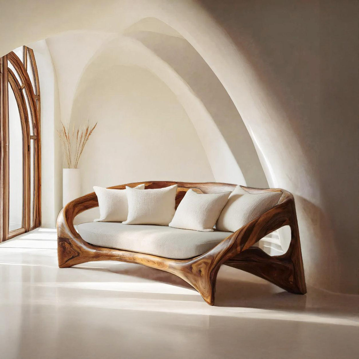 Organic Sculptural Sofa, Contemporary Solid Wood Settee, Modern Designer Couch for Living Room Lounge Space