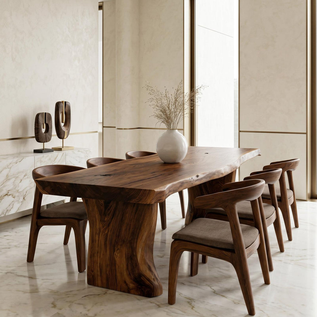 Spry Interior Wabi Sabi Handcrafted Dining Table, Solid Wood Kitchen Dining Table for Rustic Minimalist Dining Room, Model RTTHHNDN039