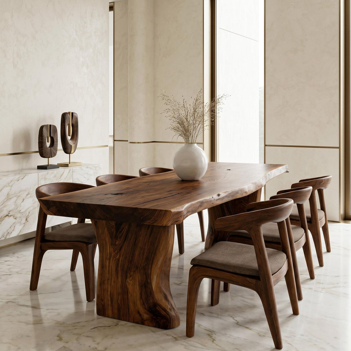 Spry Interior Wabi Sabi Handcrafted Dining Table, Solid Wood Kitchen Dining Table for Rustic Minimalist Dining Room, Model RTTHHNDN039