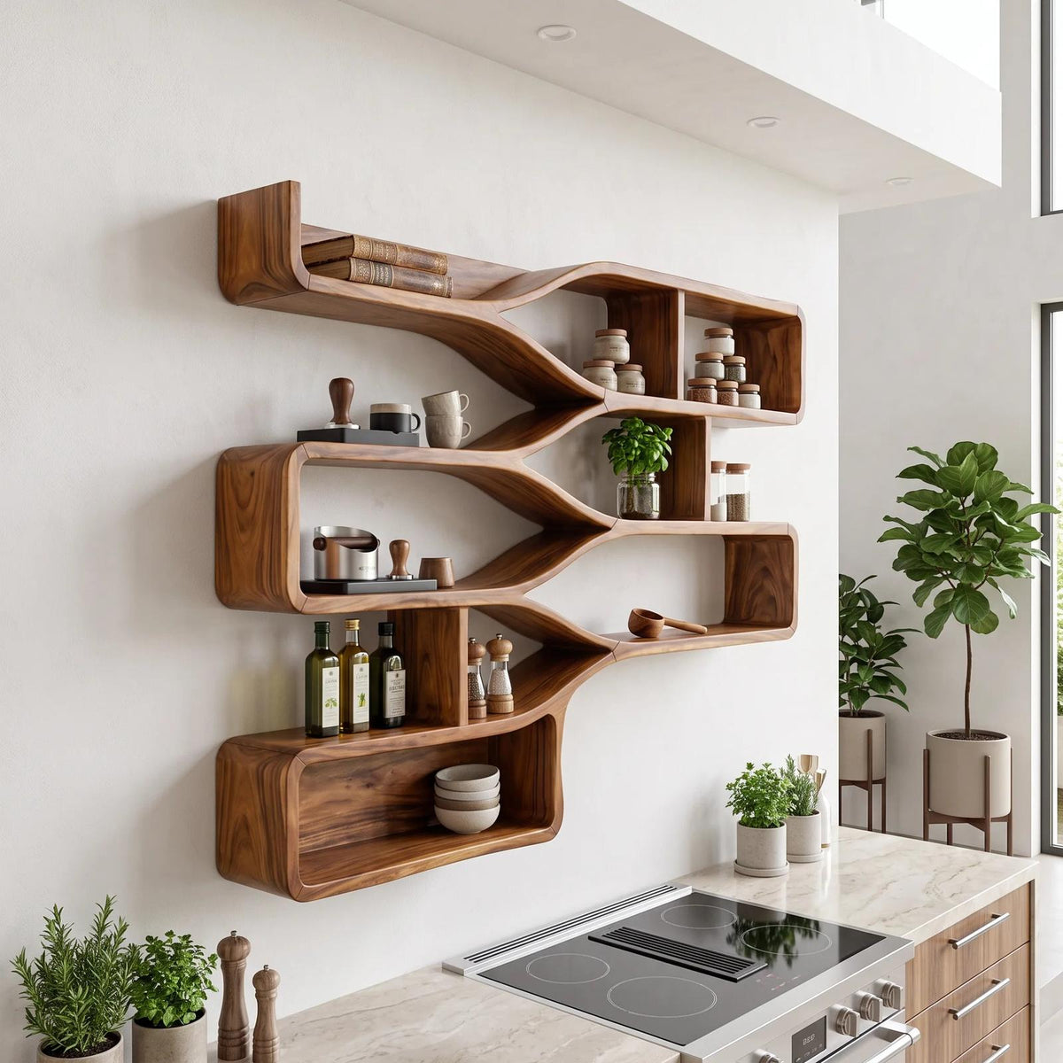 Mid Century Floating Wood Shelves for Bedroom