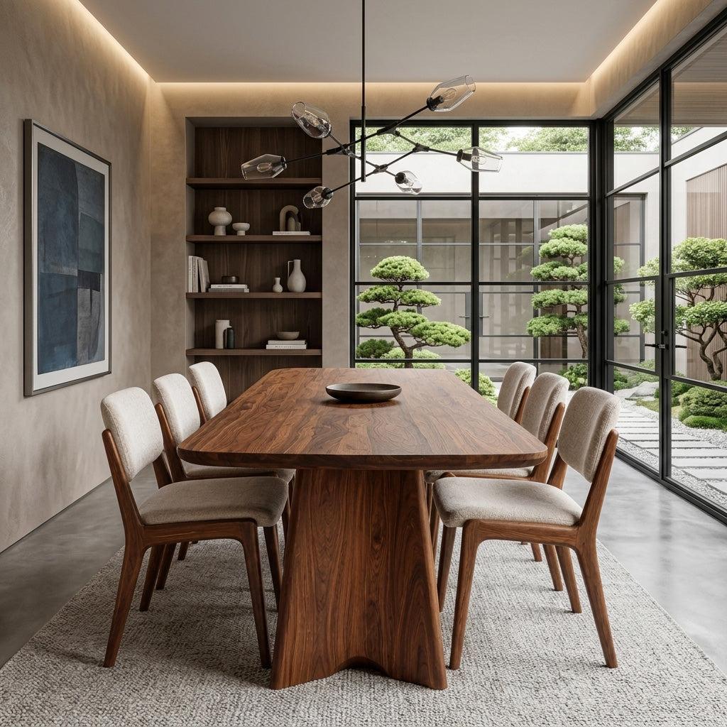 Spry Interior Modern Sculptural Dining Table, Handcrafted Solid Wood Kitchen Dining Table for Contemporary Homes, Model RTTHHNDN033