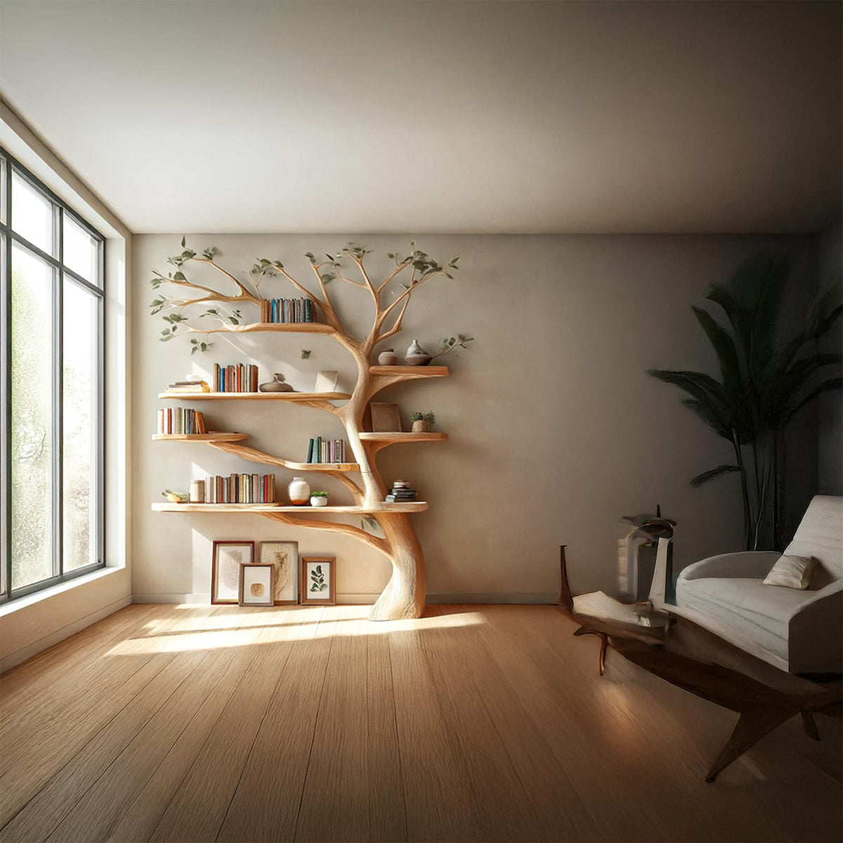 Midcentury Tree Bookshelf Living Room
