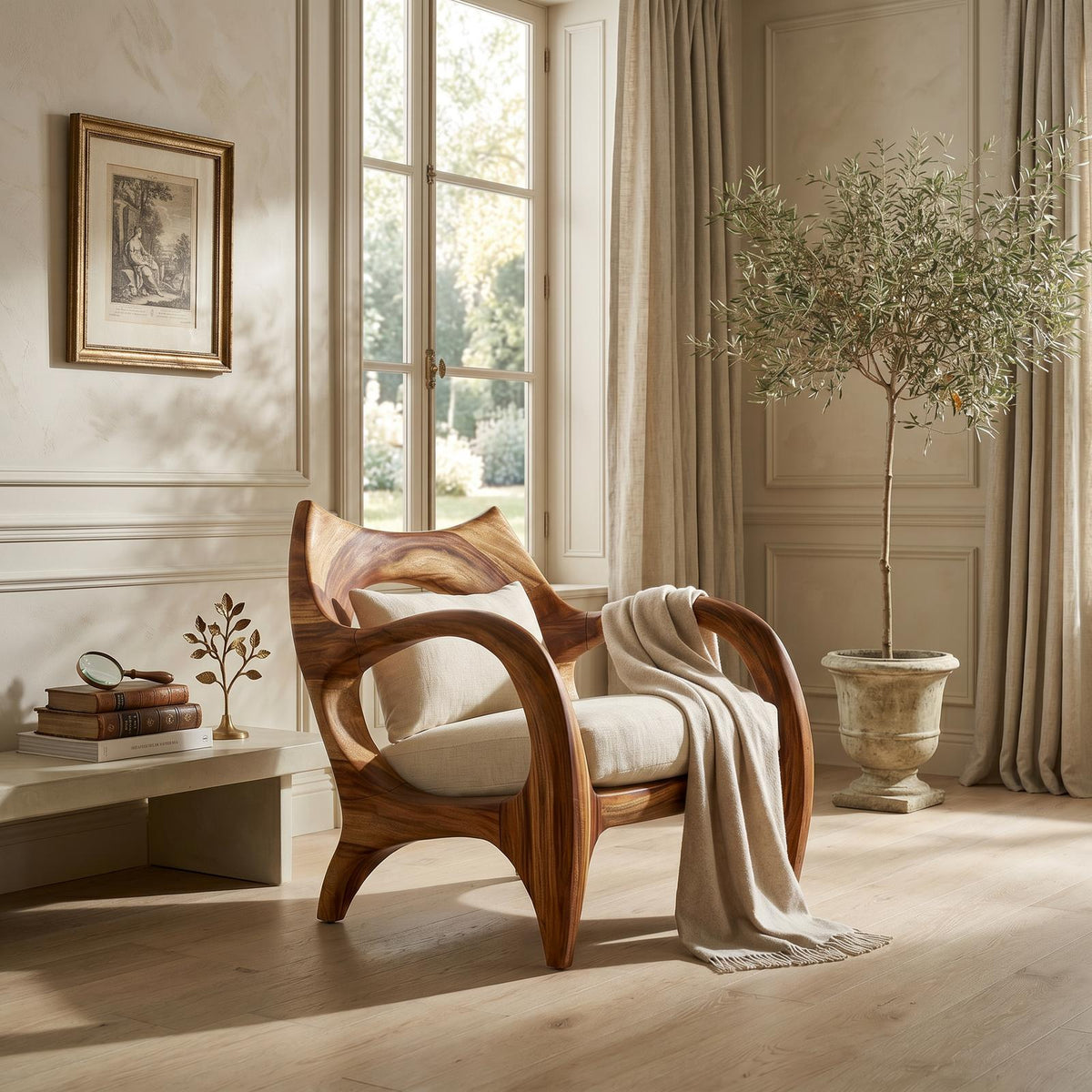 Zen-Inspired Organic Wood Chair for Modern Architectural Interiors SILDTTRCHR027