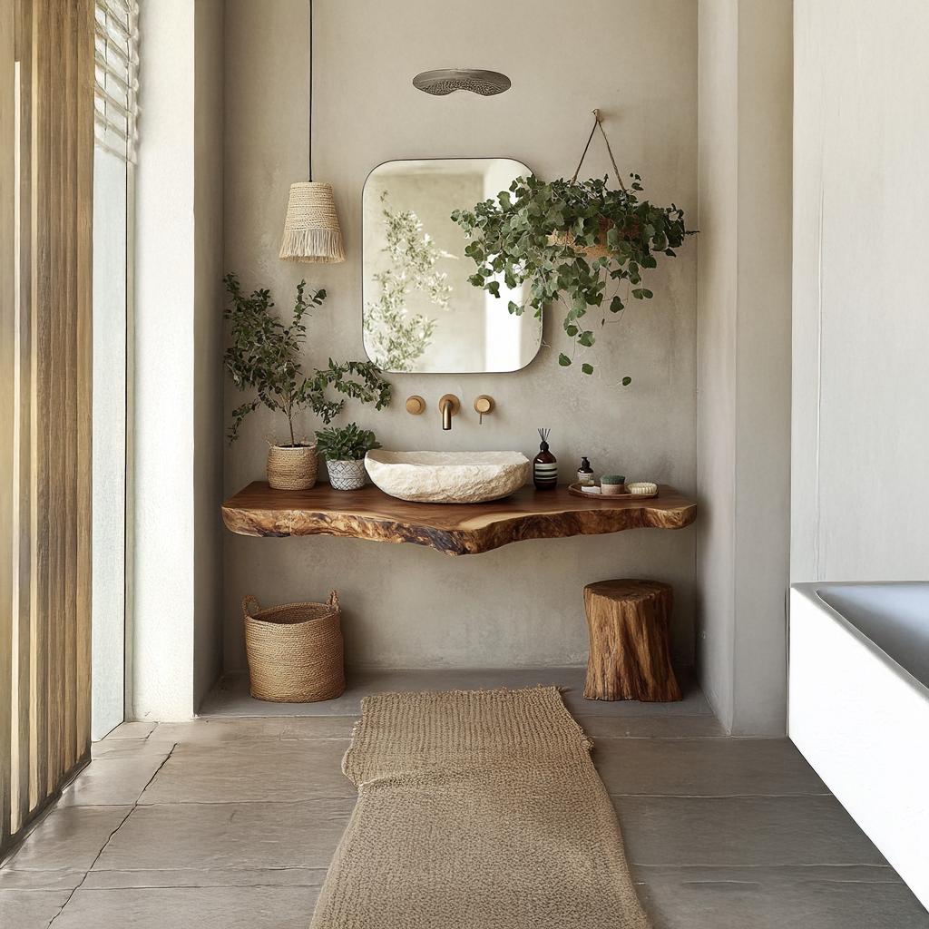 Midcentury Live Edge Shelf Vanity Bathroom