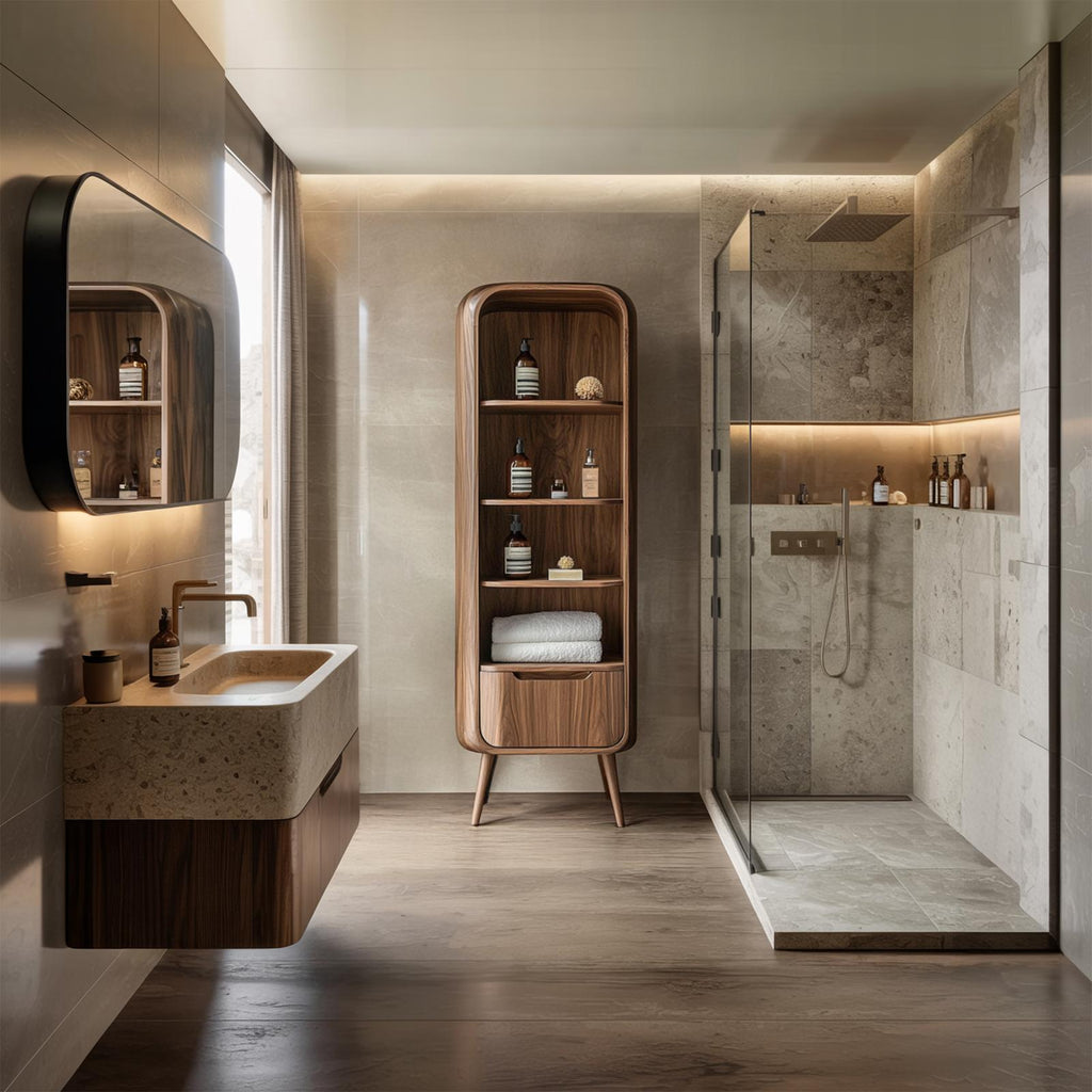 Luxury Sculptural Tall Cabinet For Bathroom Storage And Spa Interior