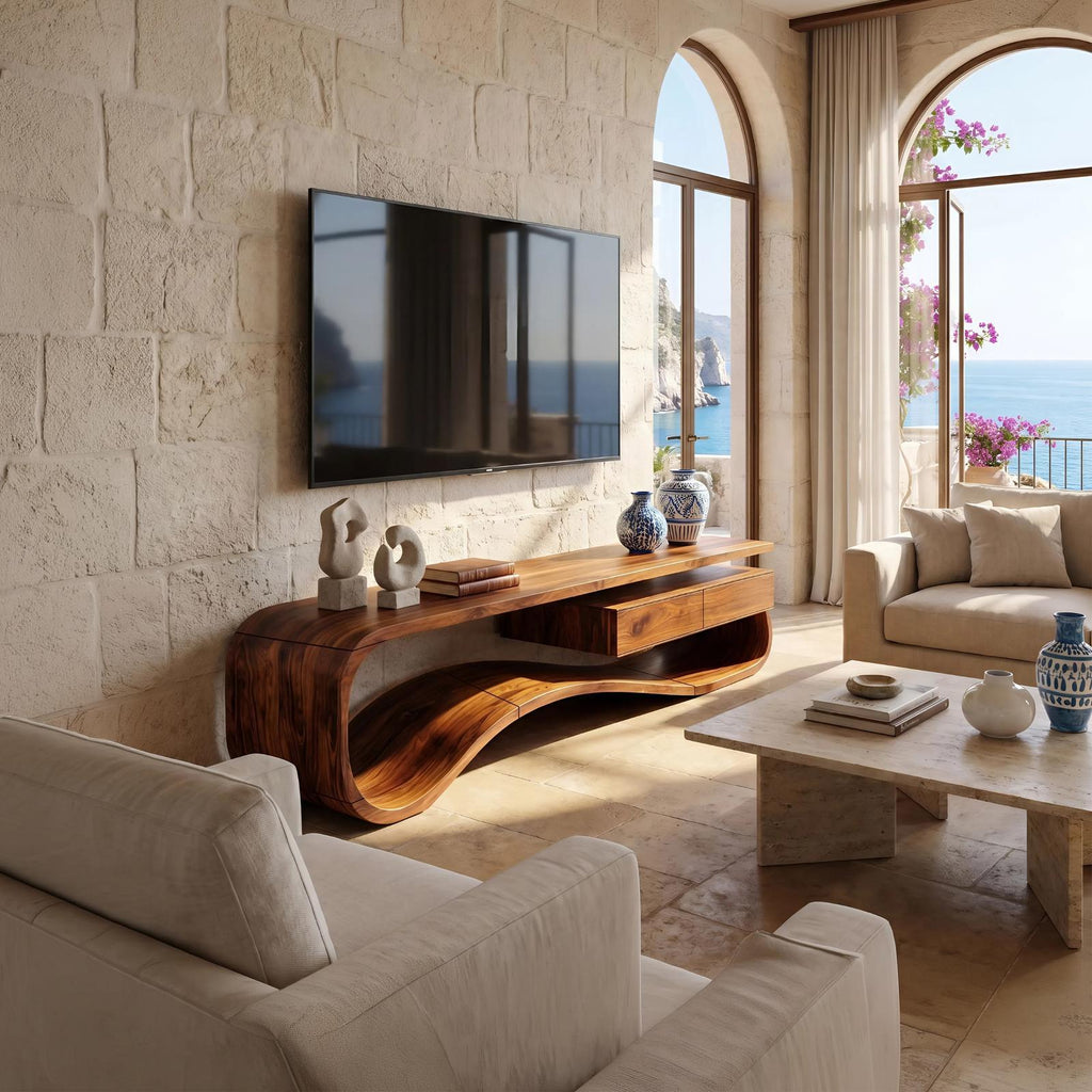 Contemporary Organic Wood TV Stand, Modern Media Console & Entertainment Center Cabinet for Lounge