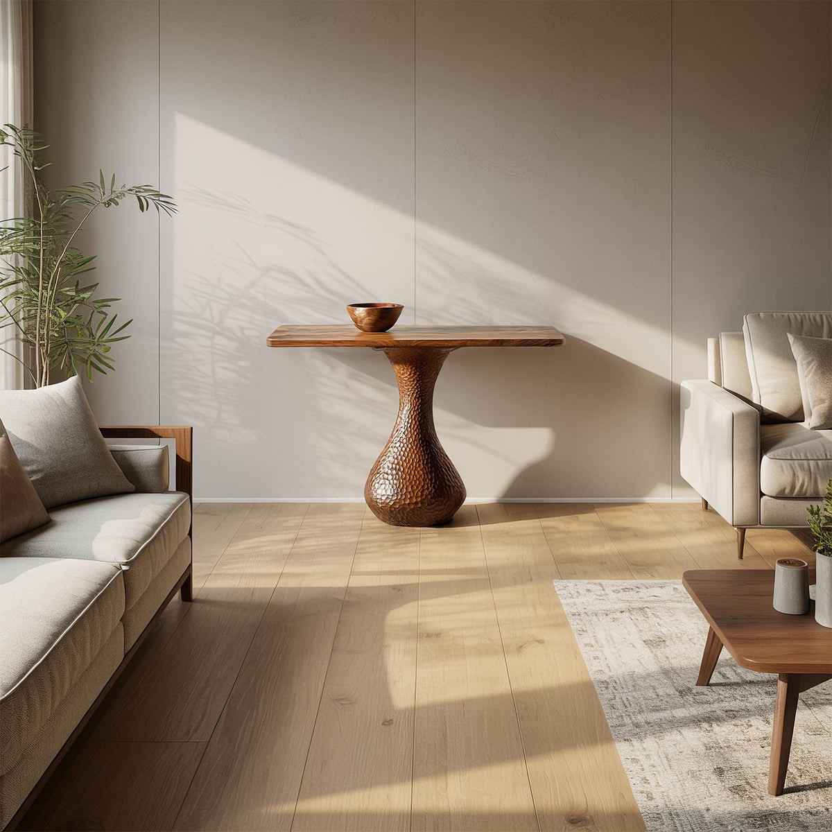 Rustic Organic Wood Console Table, Live Edge Solid Natural Wood Foyer Entryway Table, Behind Sofa Hallway Credenza
