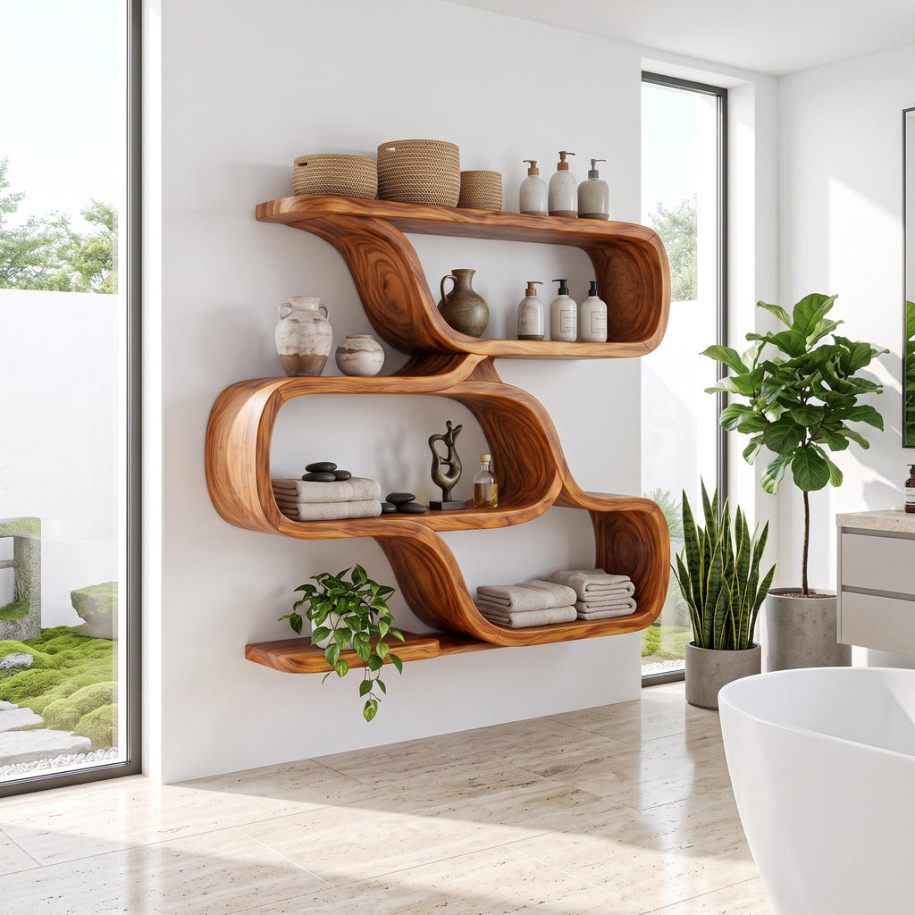 Farmhouse Curved Wood Shelves for Entryway