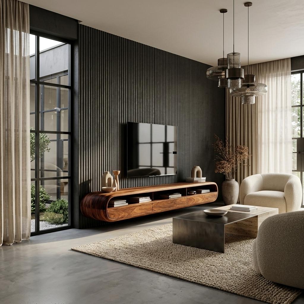 Modern Natural Wood Wall Mounted TV Cabinet For Living Room
