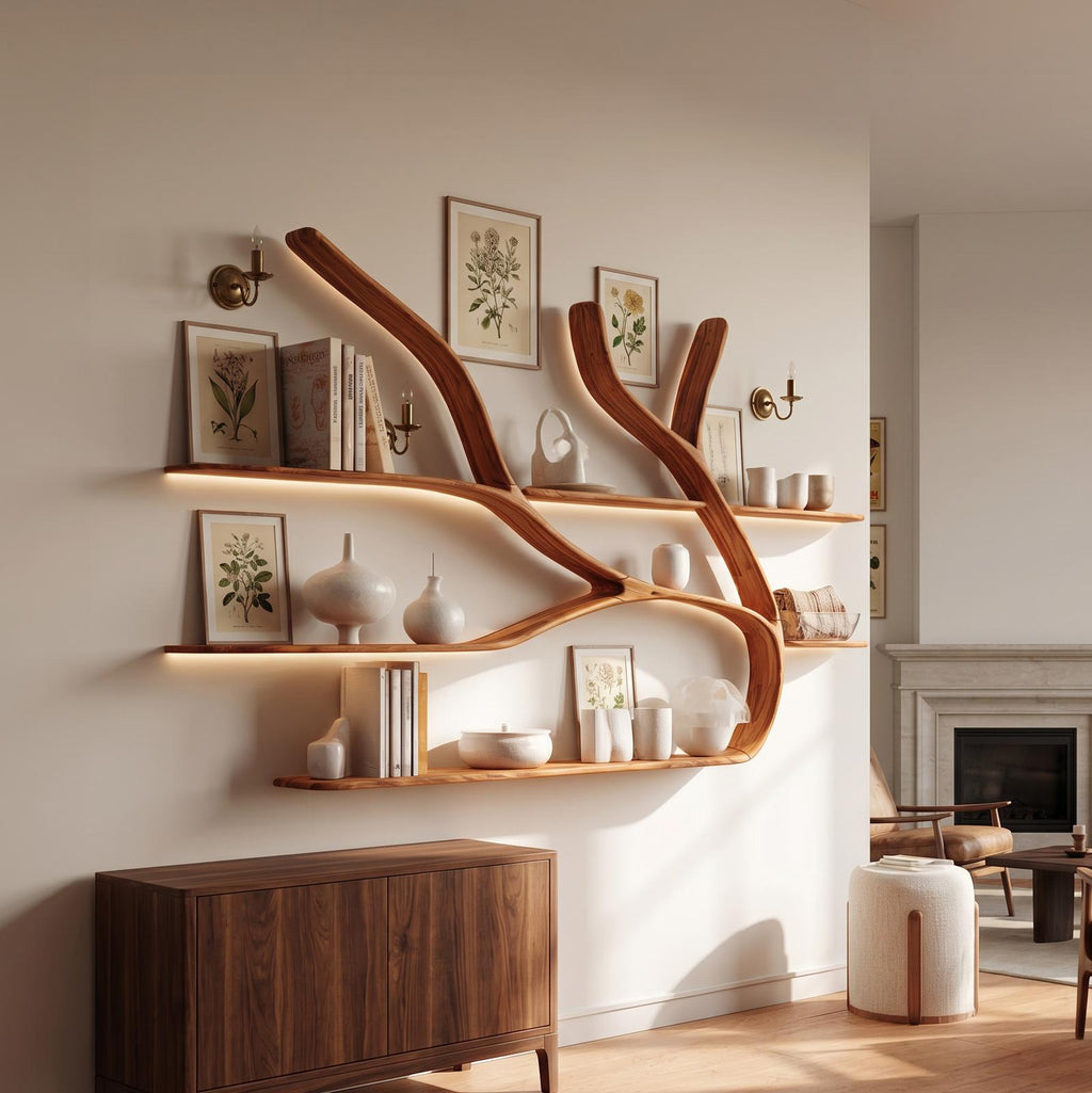 Minimalist Tree Branch Floating Bookshelf for Living Room