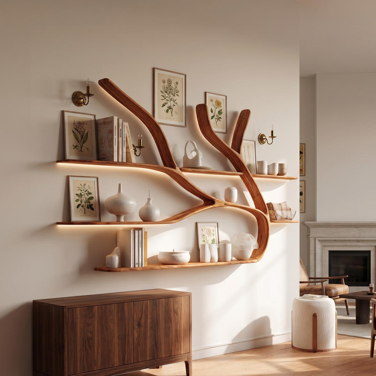 Minimalist Tree Branch Floating Bookshelf for Living Room