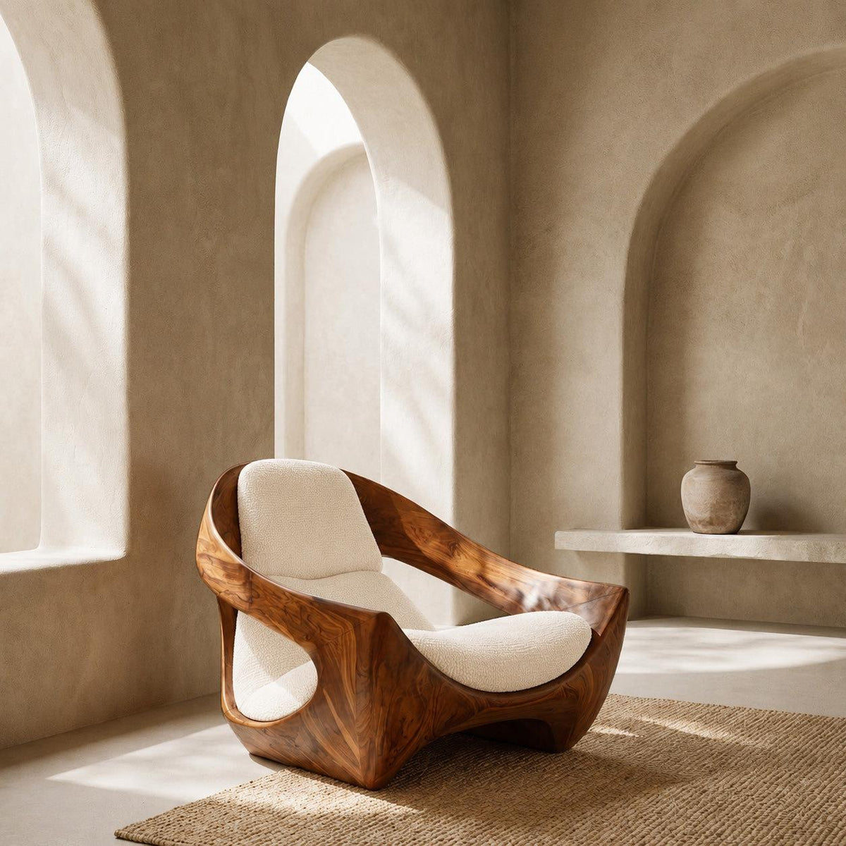 Spry Interior Artistic Natural Wood Accent Chair, Sculptural Handcrafted Solid Wood Lounge Armchair for Contemporary Living Room, Model RTTHHNCHR150
