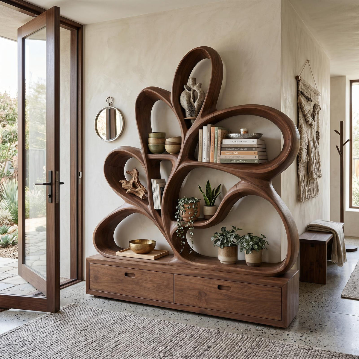 Organic Curved Bookcase For Modern Living Room