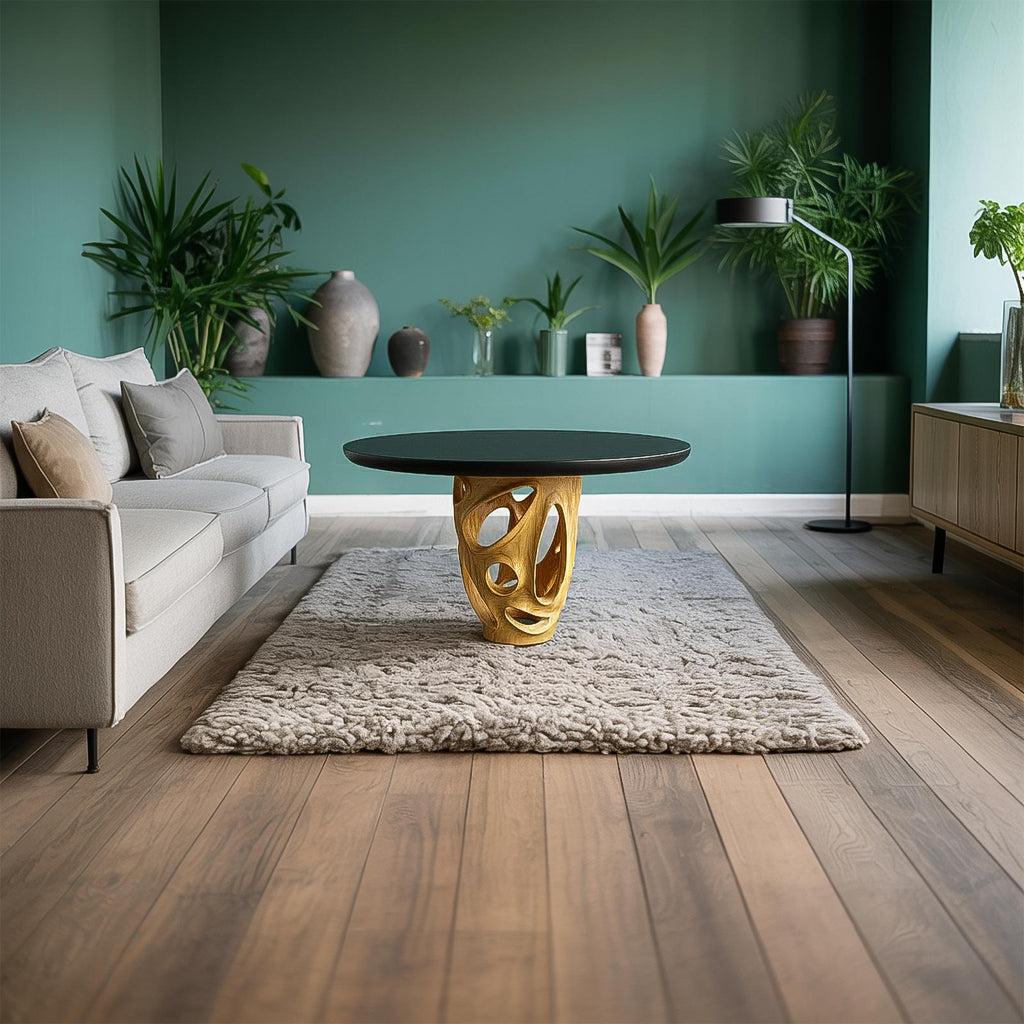 Rustic Solid Wood Round Coffee Table, Handcrafted Natural Wood Circular Center Table for Living Room, Accent Decor