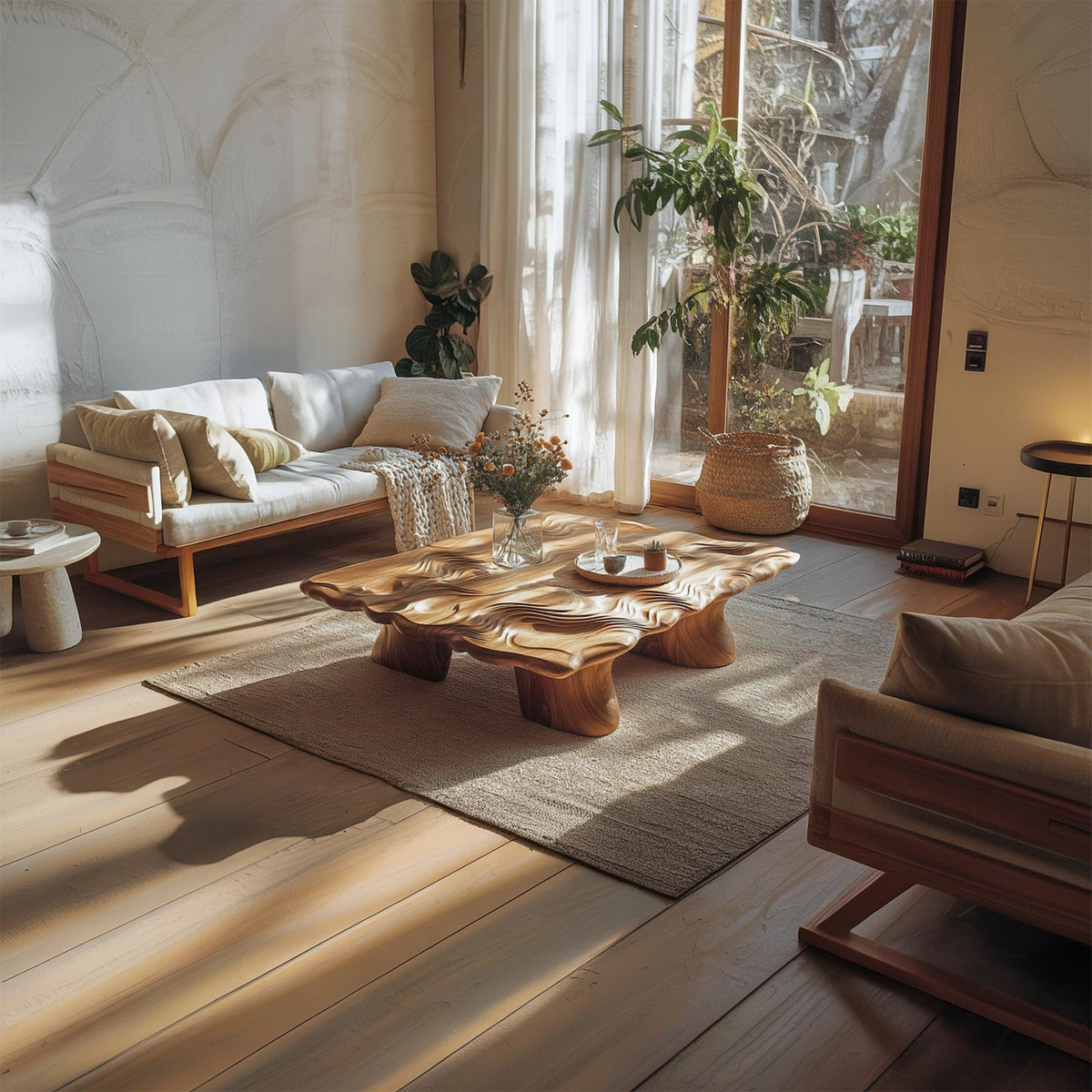 Handcrafted Organic Wood Coffee Table Living Room