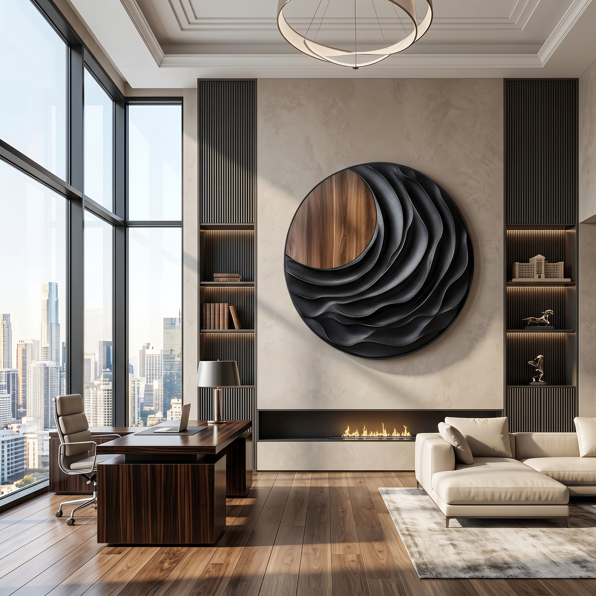 Modern Sculptural Wood Wall Art, Natural Abstract 3D Wall Decor Panel for Mountain Retreat Cabin and Lodge