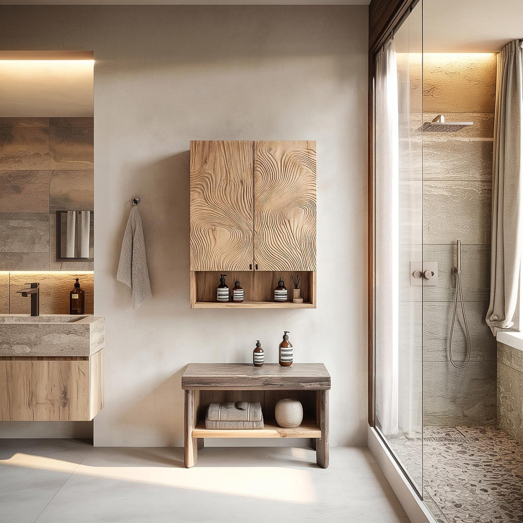 Spry Interior Rustic Minimalist Wood Wall Cabinet, Floating Bathroom Medicine Organizer with Shelves, SINLSABCT004