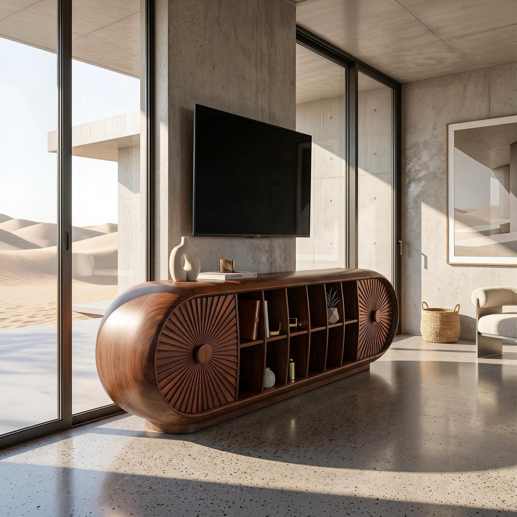 Scandinavian Organic TV Cabinet, Light Wood Media Console & Living Room Sideboard
