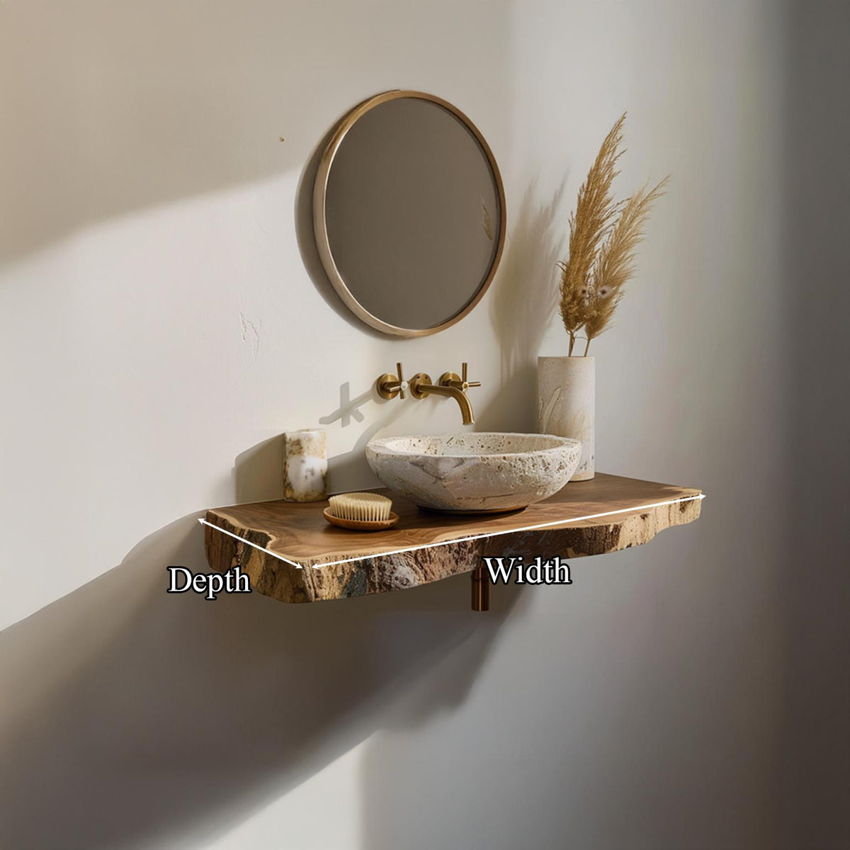 Rustic Floating Shelf, Solid Wood Bathroom Vanity Countertop, Single Sink Washroom Console Support Shelf