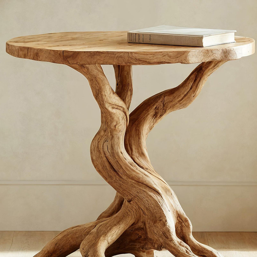 Rustic Round End Table Solid Wood End Table