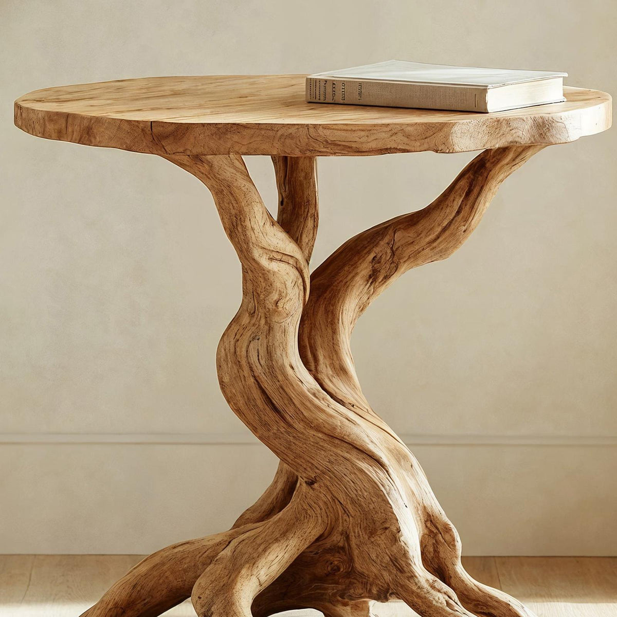 Rustic Round End Table Solid Wood End Table