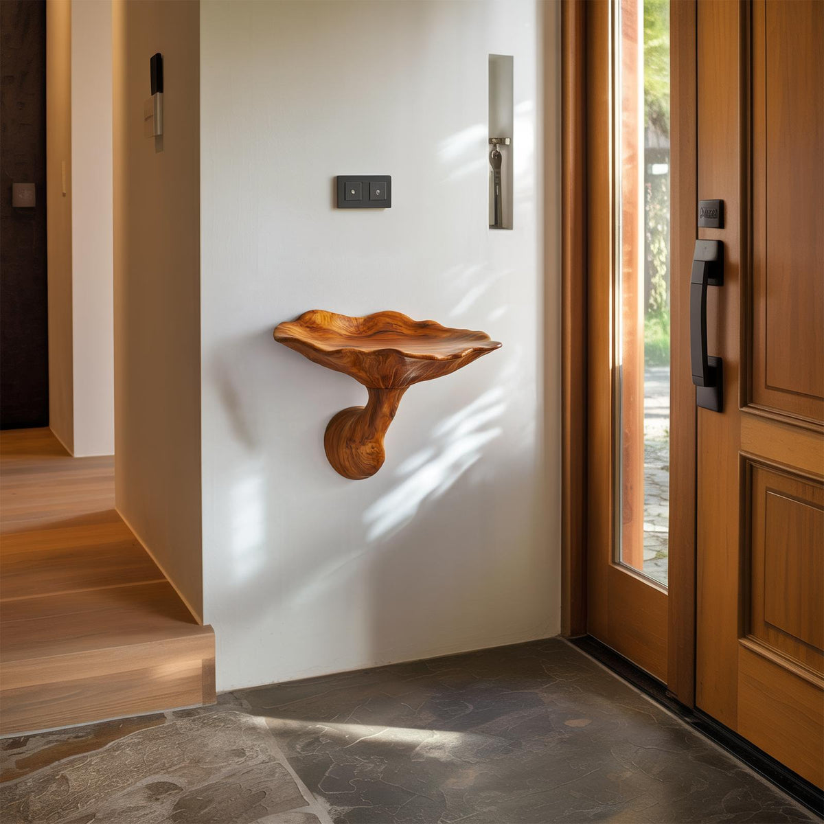 Organic Modern Floating Accent Mushroom Shelf, Wall Mounted Wood Display for Bedroom & Entryway