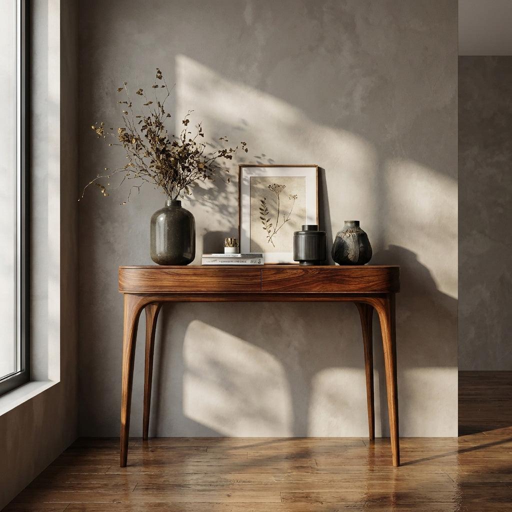 Minimalist Sculptural Wood Console Table, Handcrafted Entryway Table for Modern Foyer & Living Room, Model